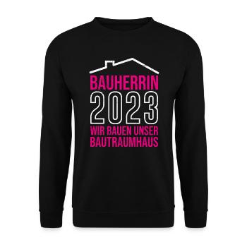 Bauherrin 2023 wir bauen unser Traumhaus - Unisex Pullover - Schwarz - Vorne - Alina (178cm) & Michal (187cm)