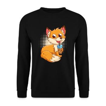 Fuchs mit Bubbel Tee Bubbeltea Fuchs Kinder - Unisex Pullover - Schwarz - Vorne - Alina (178cm) & Michal (187cm)