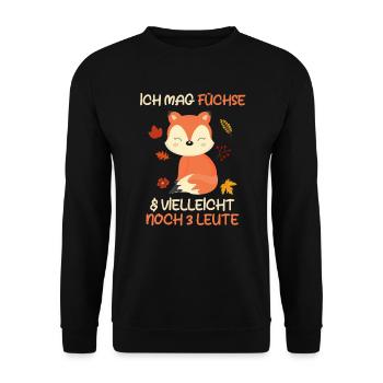 Ich mag Füchse und vielleicht 3 Leute - Unisex Pullover - Schwarz - Vorne - Alina (178cm) & Michal (187cm)