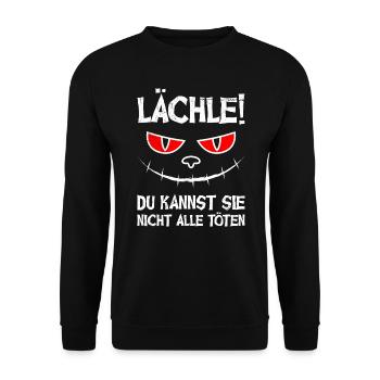 Katze Halloween Monster - Unisex Pullover - Schwarz - Vorne - Alina (178cm) & Michal (187cm)