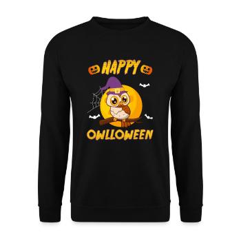 Owloween Happy Eulen Halloween - Unisex Pullover - Schwarz - Vorne - Alina (178cm) & Michal (187cm)