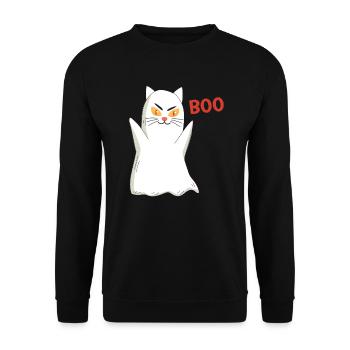 BOO Katze Halloween Gespenst - Unisex Pullover - Schwarz - Vorne - Alina (178cm) & Michal (187cm)
