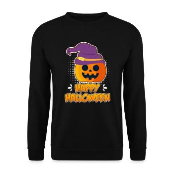 Halloween Kürbis Happy Halloween - Unisex Pullover - Schwarz - Vorne - Alina (178cm) & Michal (187cm)