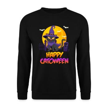 Catoween Happy Katzen Halloween - Unisex Pullover - Schwarz - Vorne - Alina (178cm) & Michal (187cm)