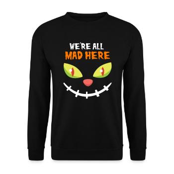 Grinsekatze Halloween Katze - Unisex Pullover - Schwarz - Vorne - Alina (178cm) & Michal (187cm)