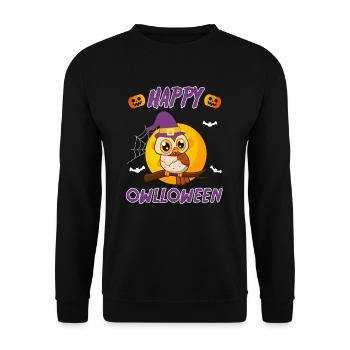 Owloween Happy Eulen Halloween - Unisex Pullover - Schwarz - Vorne - Alina (178cm) & Michal (187cm)