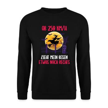 Tempolimit für Besen Hexe Halloween - Unisex Pullover - Schwarz - Vorne - Alina (178cm) & Michal (187cm)