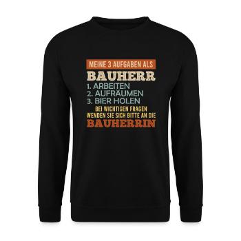 3 Aufgaben als Bauherr Eigenheim - Unisex Pullover - Schwarz - Vorne - Alina (178cm) & Michal (187cm)