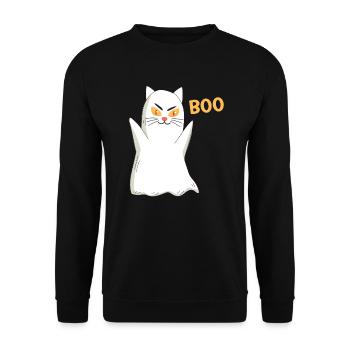 BOO Katze Halloween Gespenst - Unisex Pullover - Schwarz - Vorne - Alina (178cm) & Michal (187cm)