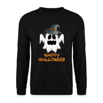 Happy Geister Halloween - Unisex Pullover - Schwarz - Vorne - Alina (178cm) & Michal (187cm)