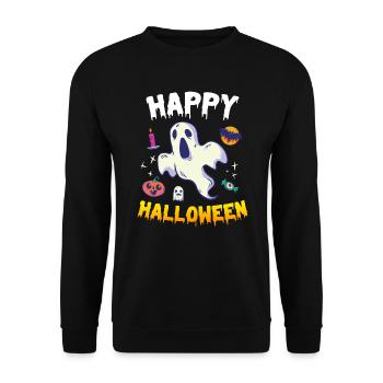 Happy Halloween Geist - Unisex Pullover - Schwarz - Vorne - Alina (178cm) & Michal (187cm)