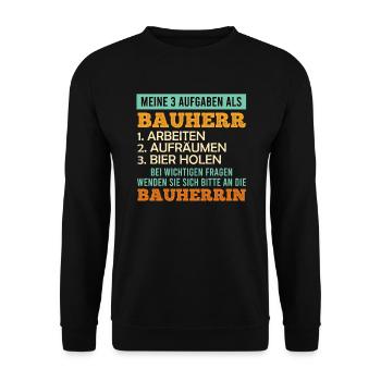 3 Aufgaben als Bauherr Eigenheim - Unisex Pullover - Schwarz - Vorne - Alina (178cm) & Michal (187cm)