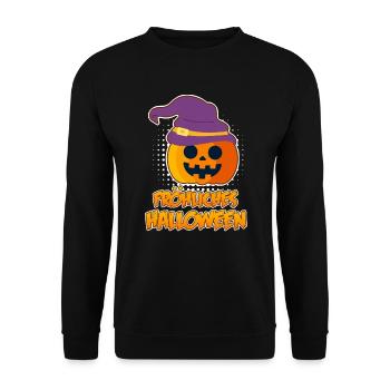 Halloween Kürbis Happy Halloween - Unisex Pullover - Schwarz - Vorne - Alina (178cm) & Michal (187cm)
