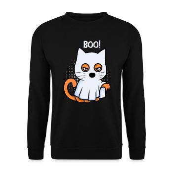 Boo Geister Halloween Katze - Unisex Pullover - Schwarz - Vorne - Alina (178cm) & Michal (187cm)