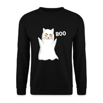 BOO Katze Halloween Gespenst - Unisex Pullover - Schwarz - Vorne - Alina (178cm) & Michal (187cm)