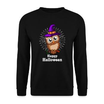 Happy Eule Halloween - Unisex Pullover - Schwarz - Vorne - Alina (178cm) & Michal (187cm)