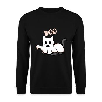 Boo Geister Halloween Katze - Unisex Pullover - Schwarz - Vorne - Alina (178cm) & Michal (187cm)