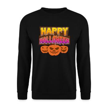 Halloween Kürbis Happy Halloween - Unisex Pullover - Schwarz - Vorne - Alina (178cm) & Michal (187cm)