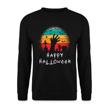 Happy Friedhof Halloween - Unisex Pullover - Schwarz - Vorne - Alina (178cm) & Michal (187cm)