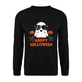 Happy Geister Halloween - Unisex Pullover - Schwarz - Vorne - Alina (178cm) & Michal (187cm)