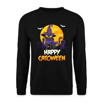 Catoween Happy Katzen Halloween - Unisex Pullover - Schwarz - Vorne - Alina (178cm) & Michal (187cm)