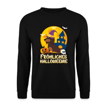 Happy Dackel Hund Halloween - Unisex Pullover - Schwarz - Vorne - Alina (178cm) & Michal (187cm)