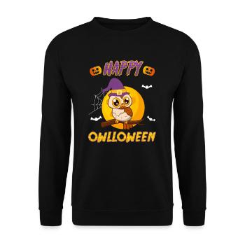 Owloween Happy Eulen Halloween - Unisex Pullover - Schwarz - Vorne - Alina (178cm) & Michal (187cm)