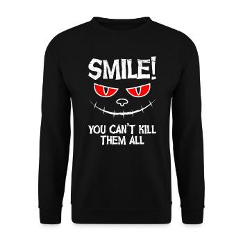 Katze Halloween Monster - Unisex Pullover - Schwarz - Vorne - Alina (178cm) & Michal (187cm)