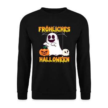 Happy Halloween Geist - Unisex Pullover - Schwarz - Vorne - Alina (178cm) & Michal (187cm)