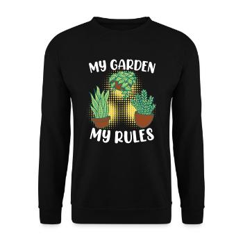 Mein Garten meine Regeln Schrebergarten - Unisex Pullover - Schwarz - Vorne - Alina (178cm) & Michal (187cm)
