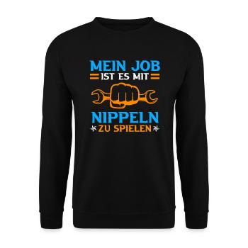 Plumber saying My job is with nipples - Unisex Sweatshirt - black - Front - Alina (178cm) & Michal (187cm)