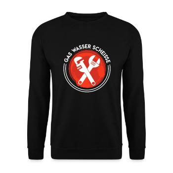 Klempner Spruch Gas Wasser Scheiße - Unisex Pullover - Schwarz - Vorne - Alina (178cm) & Michal (187cm)