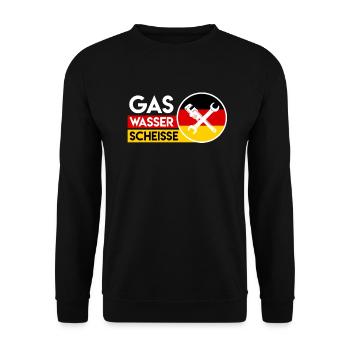 Gas Wasser Scheiße Klempner - Unisex Pullover - Schwarz - Vorne - Alina (178cm) & Michal (187cm)
