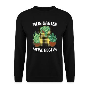 Mein Garten meine Regeln Schrebergarten - Unisex Pullover - Schwarz - Vorne - Alina (178cm) & Michal (187cm)