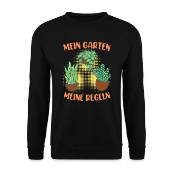 Mein Garten meine Regeln Schrebergarten - Unisex Pullover - Schwarz - Vorne - Alina (178cm) & Michal (187cm)