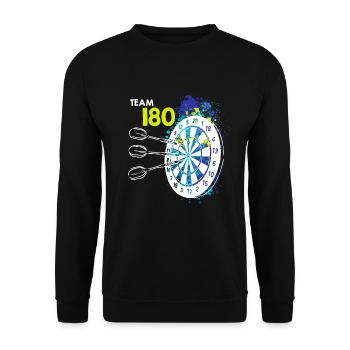 Team 180 Darts 180er Dartscheibe 180 in Dart - Unisex Pullover - Schwarz - Vorne - Alina (178cm) & Michal (187cm)