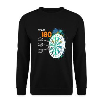 Team 180 Darts 180er Dartscheibe 180 in Dart - Unisex Pullover - Schwarz - Vorne - Alina (178cm) & Michal (187cm)