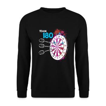 Team 180 Darts 180er Dartscheibe 180 in Dart - Unisex Pullover - Schwarz - Vorne - Alina (178cm) & Michal (187cm)