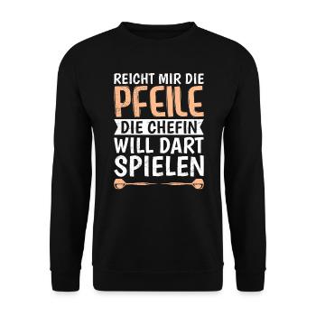 Chefin Dart spielen Frauen Darts Zubehör Dart - Unisex Pullover - Schwarz - Vorne - Alina (178cm) & Michal (187cm)