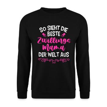 Zwillingsmama Mutter von Zwillinge Mädchen Mama - Unisex Pullover - Schwarz - Vorne - Alina (178cm) & Michal (187cm)