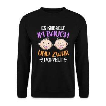 Kribbeln im Bauch Mutter von 2 Zwillinge im Bauch - Unisex Pullover - Schwarz - Vorne - Alina (178cm) & Michal (187cm)