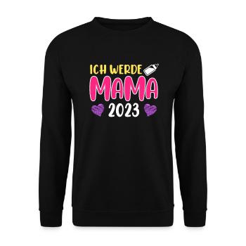 Mutter 2023 schwanger mit Junge Mädchen Mama - Unisex Pullover - Schwarz - Vorne - Alina (178cm) & Michal (187cm)