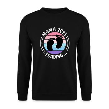 Mama 2023 schwanger mit Mädchen Junge Mama - Unisex Pullover - Schwarz - Vorne - Alina (178cm) & Michal (187cm)