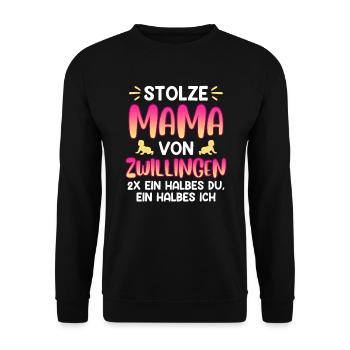 Zwillinge Eltern von Zwillingen Stolze Mama - Unisex Pullover - Schwarz - Vorne - Alina (178cm) & Michal (187cm)
