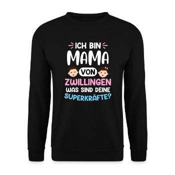Zwillingsmama Mutter von Zwillingen Super Mama - Unisex Pullover - Schwarz - Vorne - Alina (178cm) & Michal (187cm)
