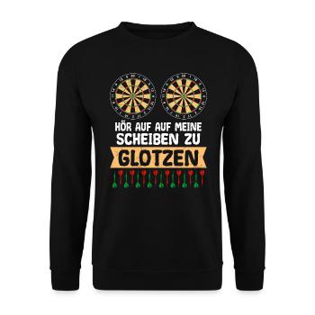 Hör auf auf meine Scheiben zu glotzen Darts - Unisex Pullover - Schwarz - Vorne - Alina (178cm) & Michal (187cm)