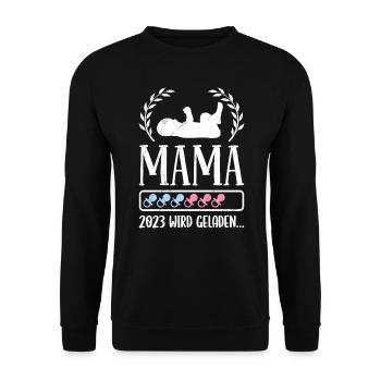 Mama 2023 loading schwanger Mädchen und Junge Mama - Unisex Pullover - Schwarz - Vorne - Alina (178cm) & Michal (187cm)