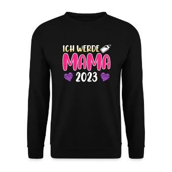 Mutter 2023 schwanger mit Junge Mädchen Mama - Unisex Pullover - Schwarz - Vorne - Alina (178cm) & Michal (187cm)