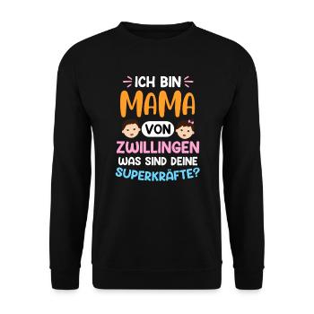 Zwillingsmama Mutter von Zwillingen Super Mama - Unisex Pullover - Schwarz - Vorne - Alina (178cm) & Michal (187cm)