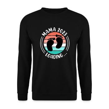 Mama 2023 schwanger mit Mädchen Junge Mama - Unisex Pullover - Schwarz - Vorne - Alina (178cm) & Michal (187cm)